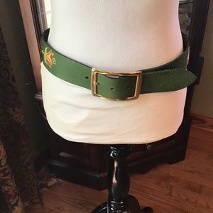 Linea pelle embroidered green leather belt